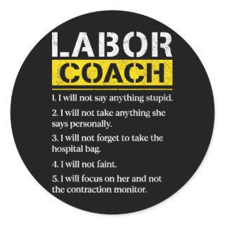 Mens Labor Coach Expecting Dad Rules Papa Funny Ba Classic Round Sticker