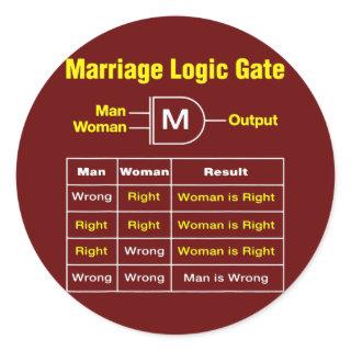 Mens Marriage Logic Gate Funny Semiconductor Classic Round Sticker