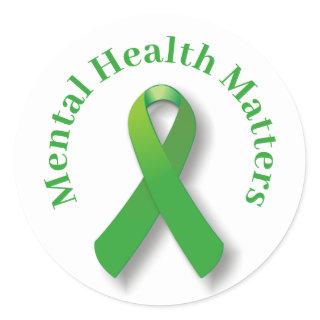 Mental Health Awareness And Green Ribbon Classic Round Sticker