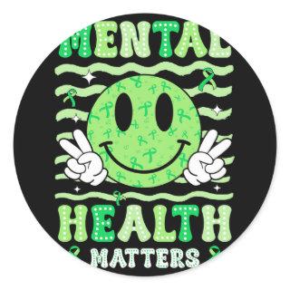Mental Health Matters Awareness Smile Face Men Wom Classic Round Sticker