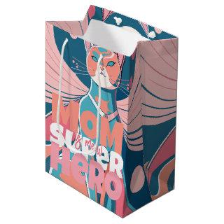 "Meow Superhero Mom" Mid Century Boho Cat Print Medium Gift Bag