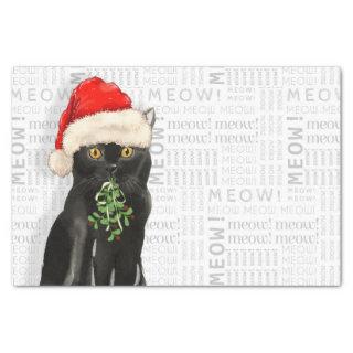 Meow Word Art and a Black Bombay Santa Cat Tissue Paper