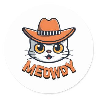 Meowdy! Cute Cowboy Cat Cartoon Classic Round Sticker