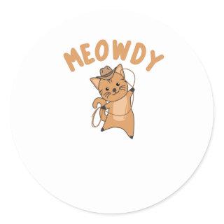 Meowdy Howdy Cat Cowboy With Lasso Cute Cats Classic Round Sticker