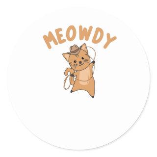 Meowdy Howdy Cat Cowboy With Lasso Cute Cats Classic Round Sticker