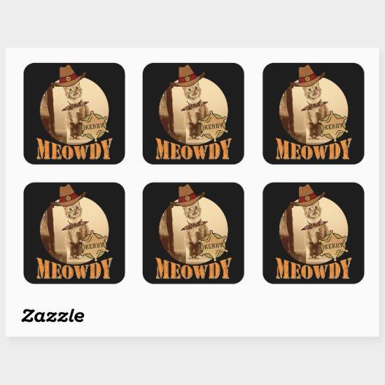 Meowdy Texan Cat Cowboy Sheriff Personalized Square Sticker