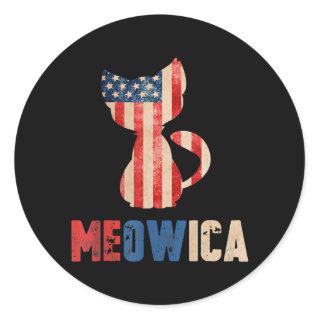 Meowica Cat Kitty Lovers American Flag 4th Of Classic Round Sticker