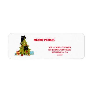 Meowy Catmas Black Funny Cats Return Address Label