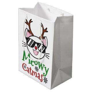 Meowy Catmas Christmas Kitty Cat Red Nose Reindeer Medium Gift Bag