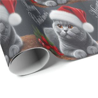 Meowy Christmas British Shorthair Santa Cat