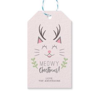 Meowy Christmas | Cute Cat, Antlers Personalized Gift Tags