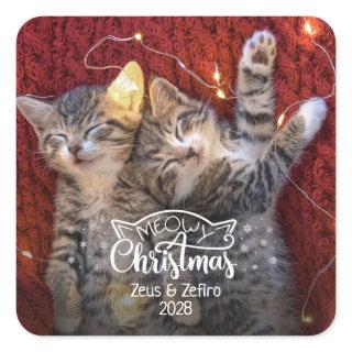 Meowy Christmas fun cat photo pet lover Square Sticker