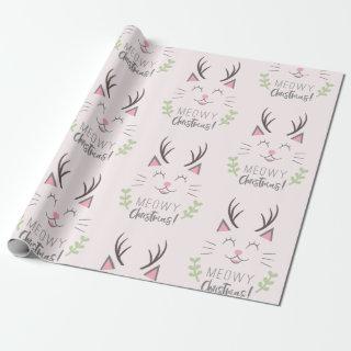 Meowy Christmas | Funny Cat with Antlers Pattern