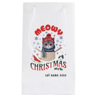 Meowy Christmas Grumpy Gray Cat Mug Small Gift Bag