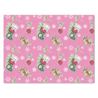 Meowy Christmas Happy Reindeer on Pink Tissue Paper