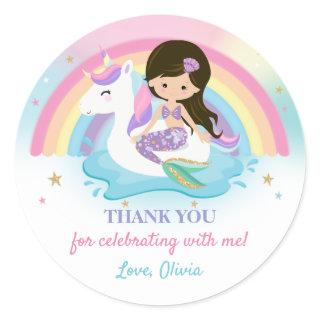 Mermaid and Unicorn Pool Birthday Party Favor  Classic Round Sticker