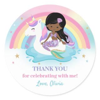 Mermaid and Unicorn Pool Birthday Party Favor   Classic Round Sticker