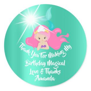 Mermaid Birthday Favor Girl Spark Mint Pink Aqua Classic Round Sticker