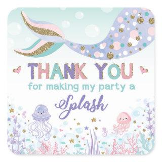 Mermaid Birthday Pool Party Thank You Tag Sticker