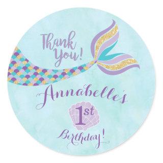 Mermaid Birthday Round Stickers | Party Favor