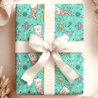 Mermaid Cat  Nautical Ocean Jellyfish Cute Pattern