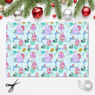 Mermaid Celebrating Christmas With Friends Tissue Paper
