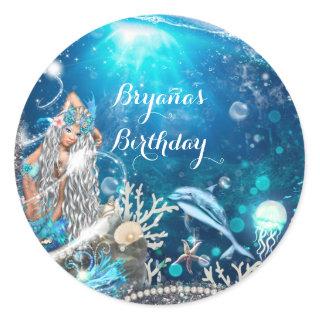 Mermaid Fantasy Blonde Enchanted Party Favor Classic Round Sticker