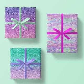 Mermaid Ombre + Iridescent Rainbow Glitter Gift  Sheets