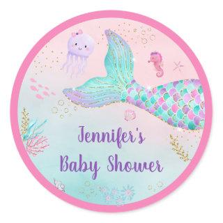 Mermaid Pink Gold Under The Sea Baby Shower Classi Classic Round Sticker