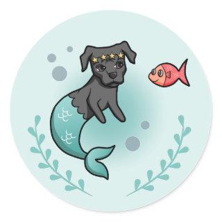 Mermaid Princess Pit Bull Terrier Dog Cartoon Classic Round Sticker