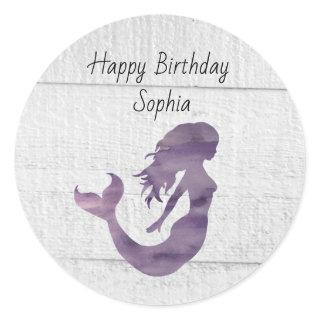 Mermaid Purple Painting Rustic Personalized Classic Round Sticker