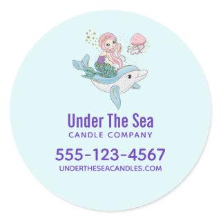 Mermaid Riding a Dolphin Under the Sea Business Classic Round Sticker