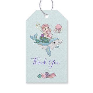 Mermaid Riding a Dolphin Under the Sea Thank You Gift Tags