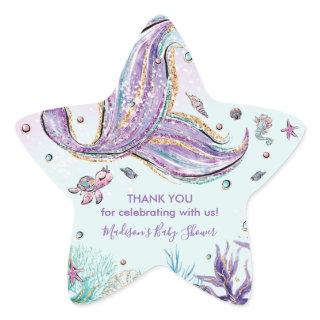 Mermaid Tail Birthday Baby Shower Thank You Favor Star Sticker