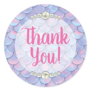 Mermaid Tail Scale & Pearl Pastel Thank You Classic Round Sticker