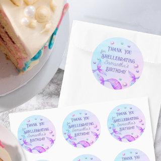 Mermaid Tails Thank You for Shellebrating Birthday Classic Round Sticker