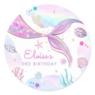 Mermaid Whimsical Under The Sea Birthday Party Classic Round Sticker