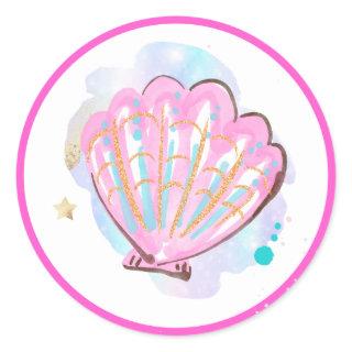 Mermaid Whimsical Under The Sea Birthday Party Classic Round Sticker