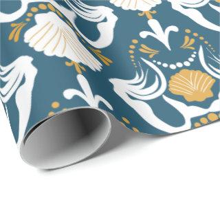 Mermaids and Seashells Damask Pattern