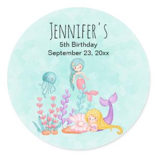 Mermaids & Jellyfish Under the Sea Birthday Classic Round Sticker