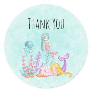 Mermaids & Jellyfish Under the Sea Watercolor Classic Round Sticker