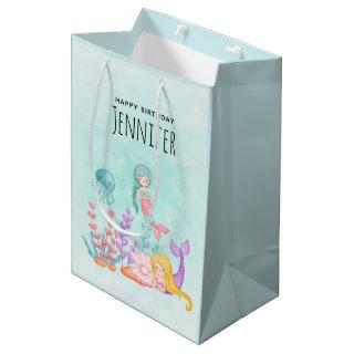 Mermaids & Jellyfish Under the Sea Watercolor Medium Gift Bag