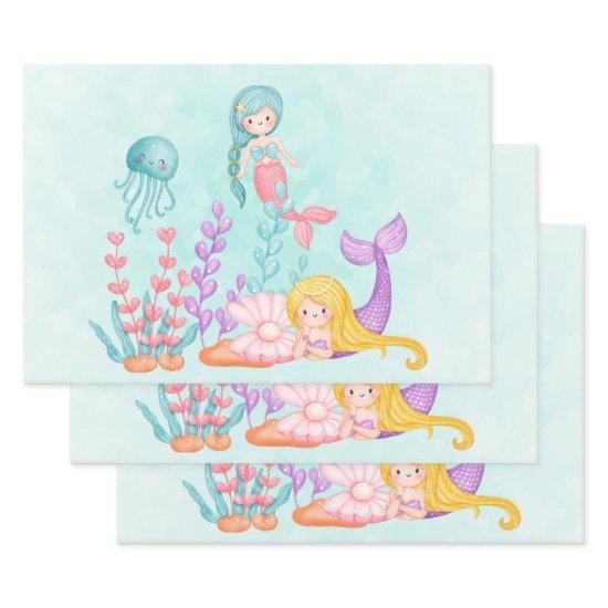 Mermaids & Jellyfish Under the Sea Watercolor  Sheets