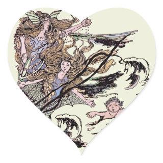 Mermaids Vintage Victorian Illustration Heart Sticker