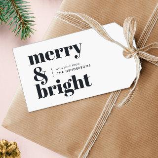 Merry and Bright Black and White Trendy Christmas Gift Tags