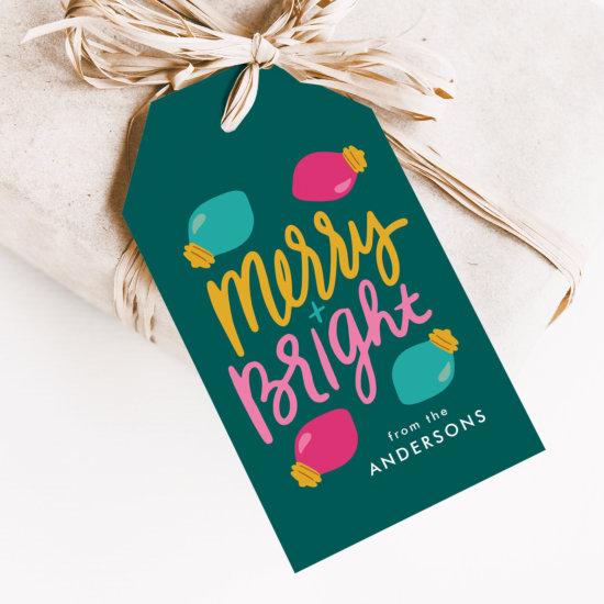 Merry and Bright Christmas Lights Holiday Gift Tags