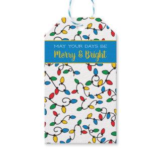 Merry and Bright Colorful Christmas String Lights Gift Tags