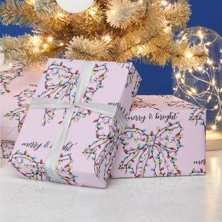 Merry And Bright Cute Ribbon Christmas Lights Pink