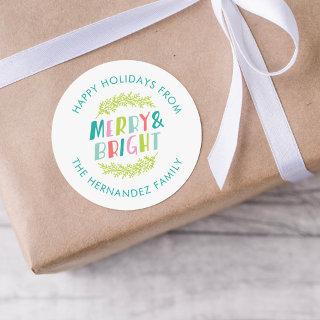 Merry and Bright Happy Holidays Classic Round Sticker