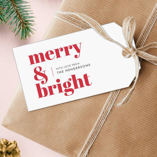 Merry and Bright | Modern Christmas Bright Red Gift Tags